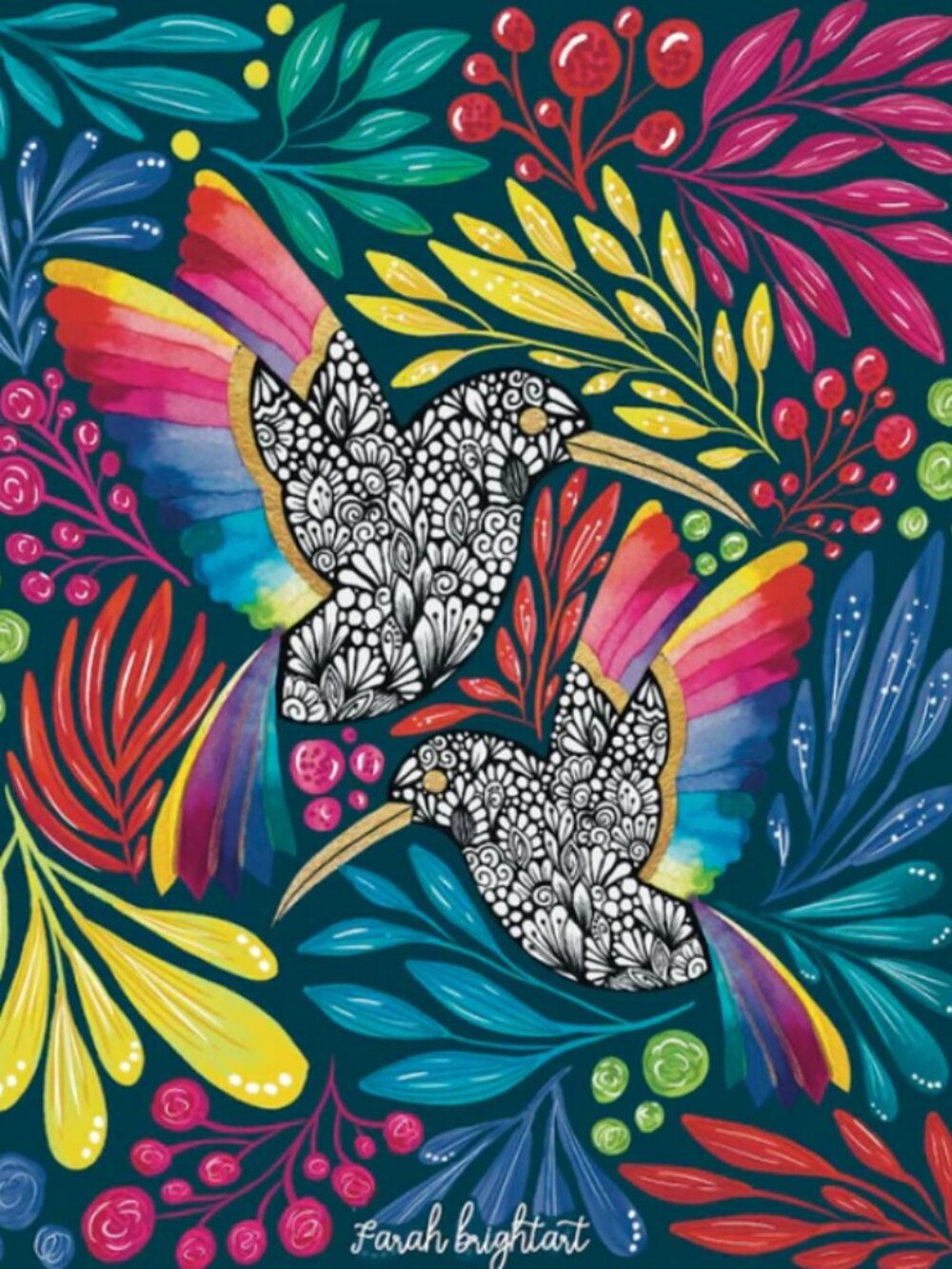 Jiggy Hummingbird in a Rainbow Garden by Farah Brightart Puzzle  New NWT